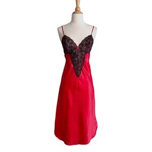 CINEMA ETOILE Red Satin Black Lace Slip Dress Lingerie Whimsigoth
